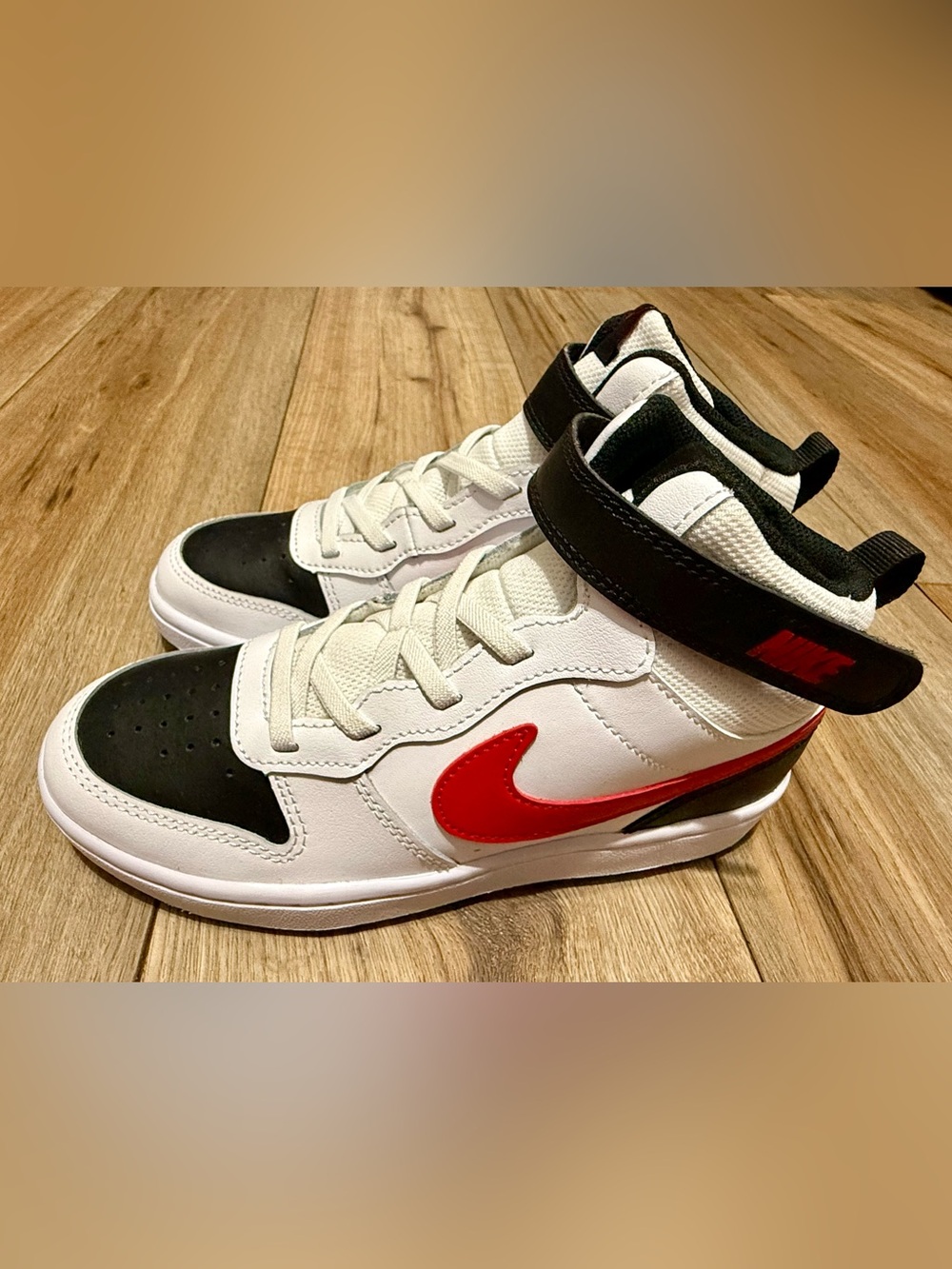 New Nike Court Borough Mid 2 White/Black-University Red CD7782-110 Size 3Y GS